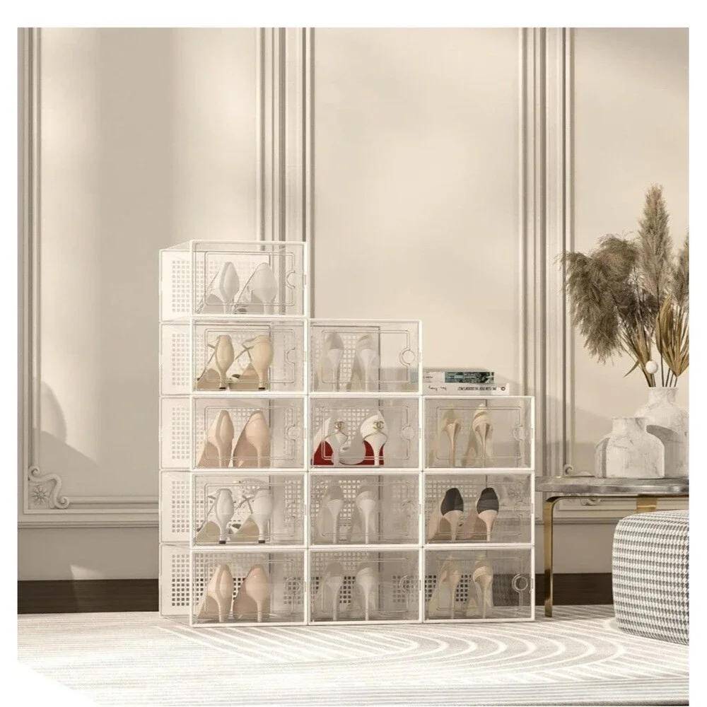 12pk Clear Shoe Storage Boxes Stackable Organizer size L